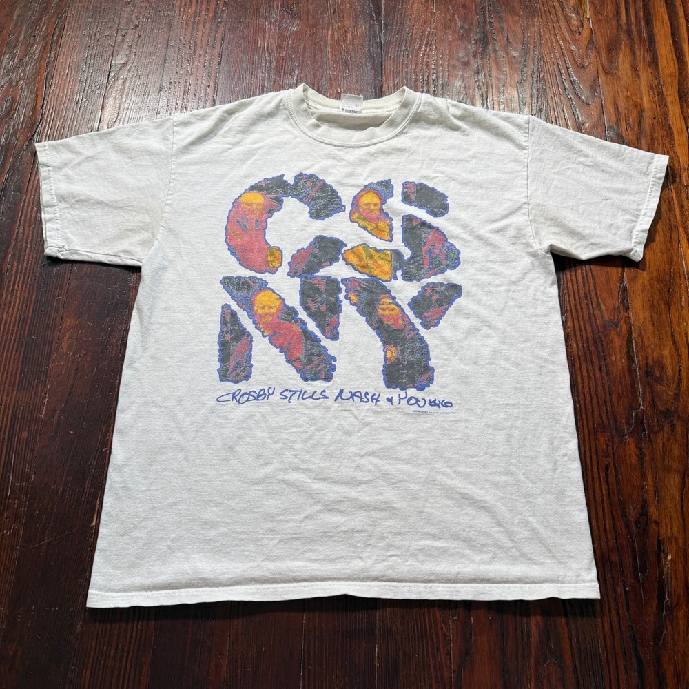 Vintage 2000 Crosby Stills Nash & Young Tour T Shirt Men XL White Anvil Band